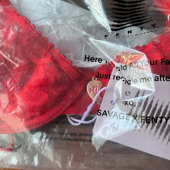 Savage X Fenty Goji Berry Red Lovestruck Lace Half-Cup Bra - Picture 7 of 9